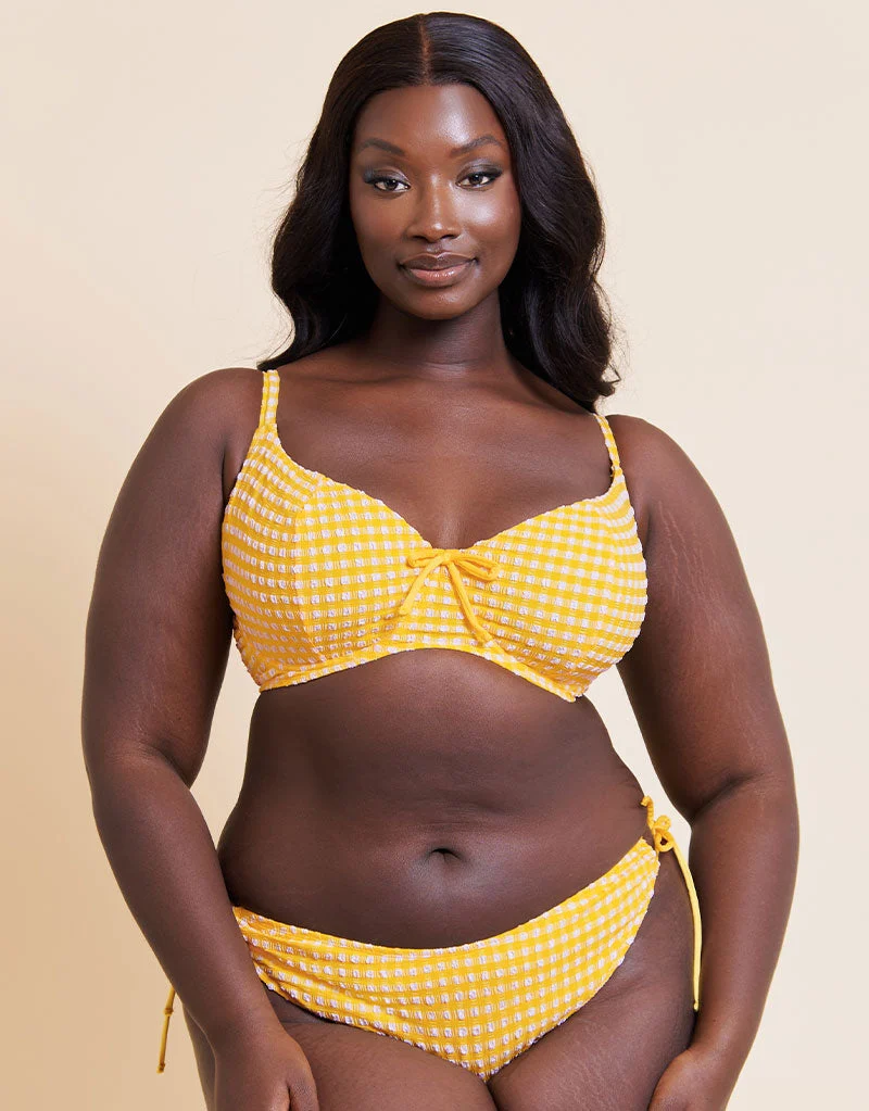 Curvy Kate Holiday Check Scooped Balcony Bikini Top Sunshine Yellow