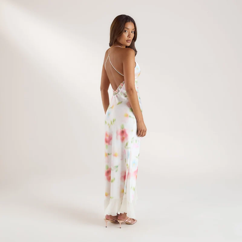 Aurora Printed Satin Maxi Dress - Floral Print