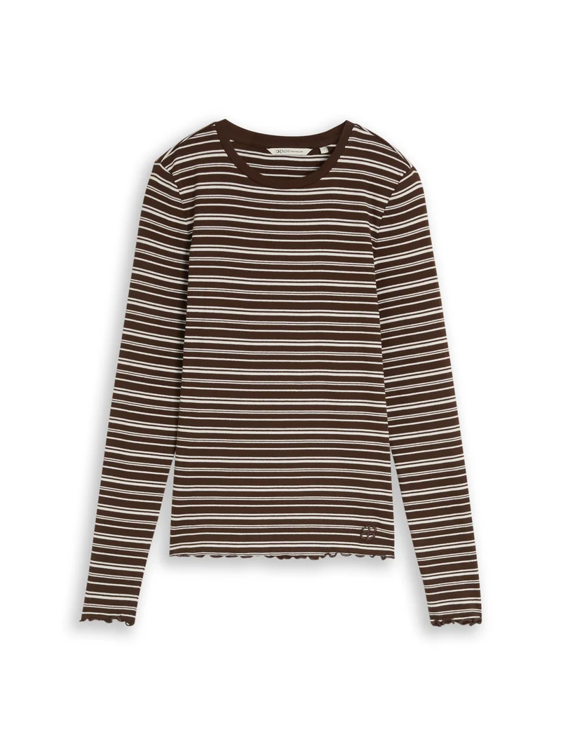 Slim Fit Langarmshirt mit gewellten Saumkanten