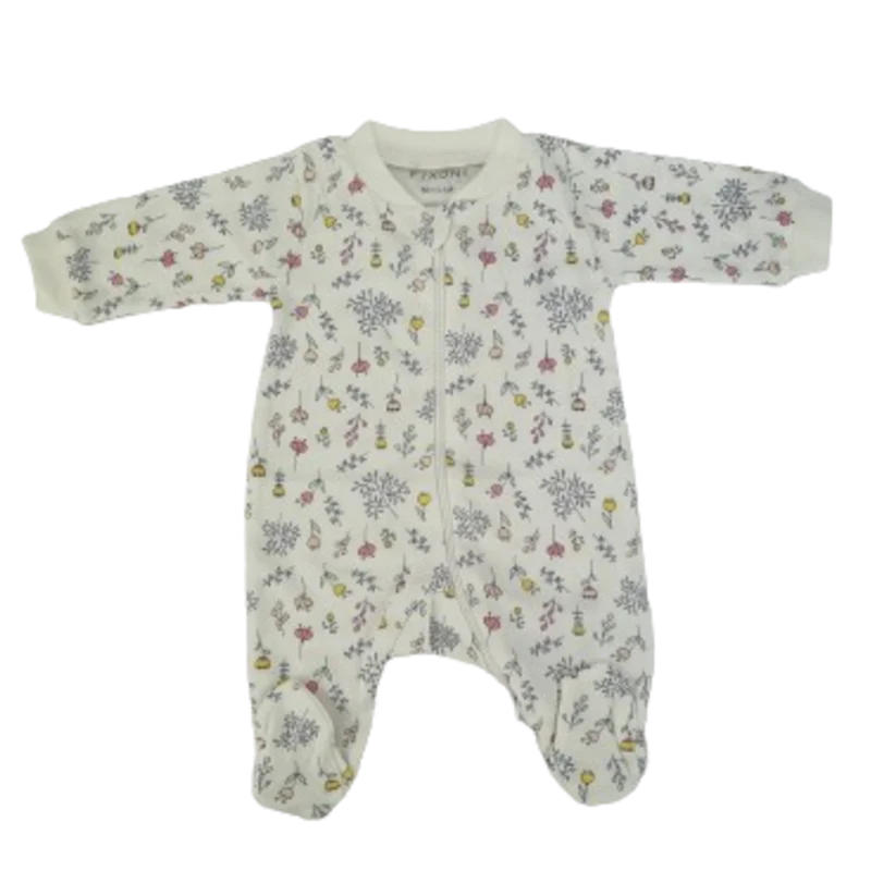 Fixoni Jumpsuit/Nachthemd mit Füßen – New Nadja – Blumen – Weiß
