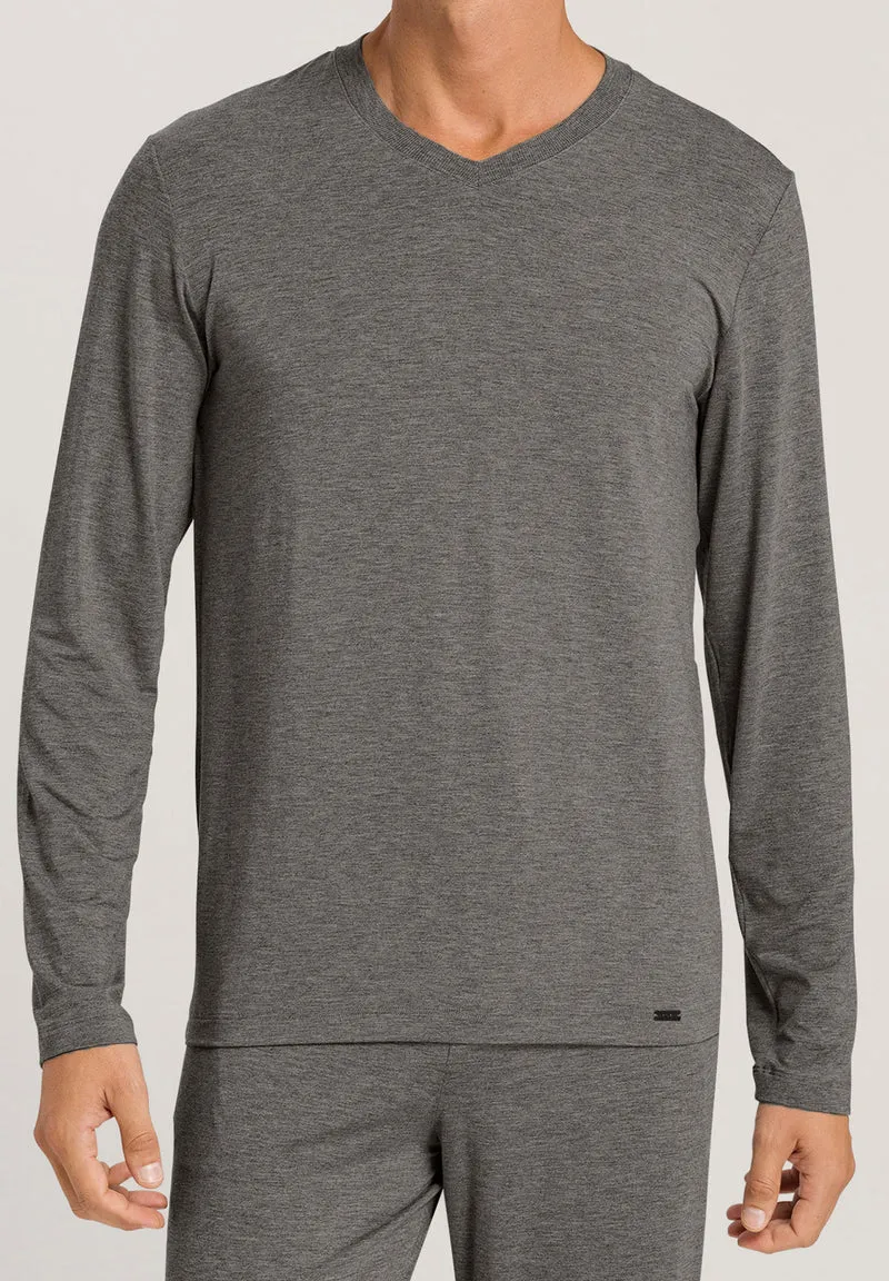 Casuals L/SLV Shirt V-Neck | stone melange 075036-071945