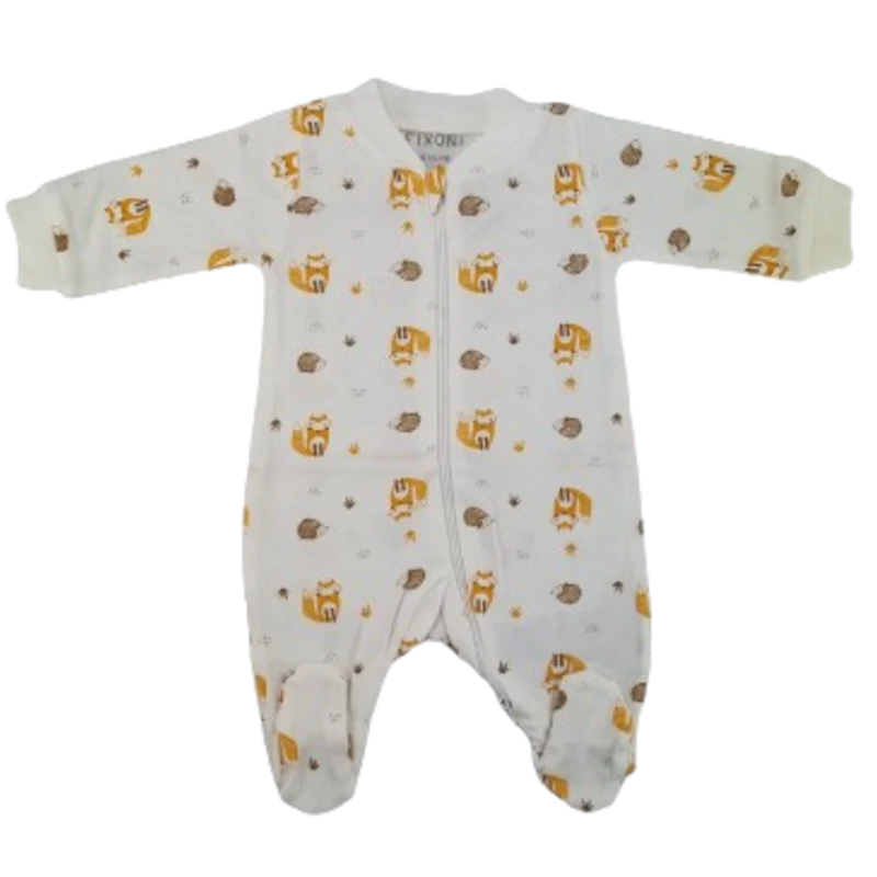 Fixoni Jumpsuit/Nachthemd mit Füßen – New Nadja – Waldtiere – Weiß