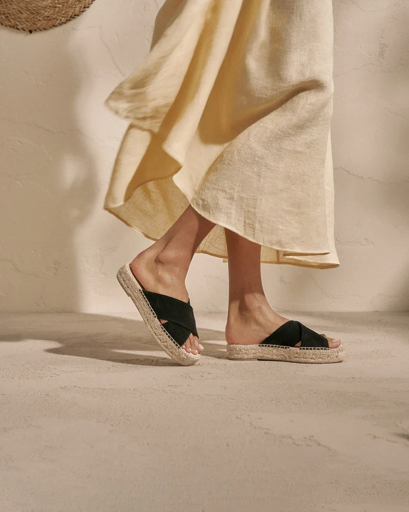 Crossed Band Black Sandals