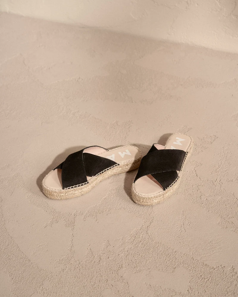 Crossed Band Black Sandals