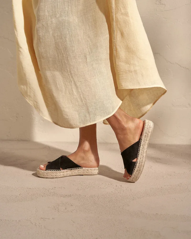 Crossed Band Black Sandals