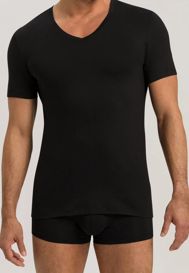 Cotton Superior S/SLV Shirt V-Neck | black 073089-070199