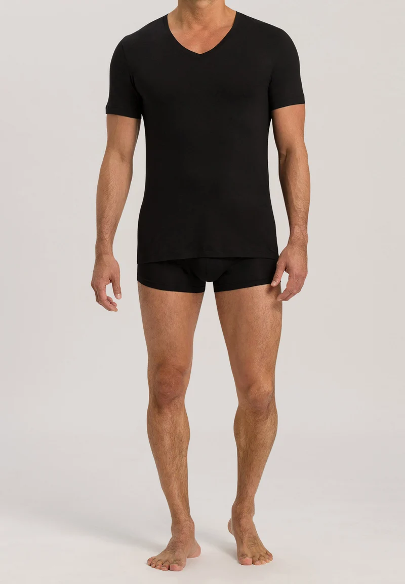Cotton Superior S/SLV Shirt V-Neck | black 073089-070199