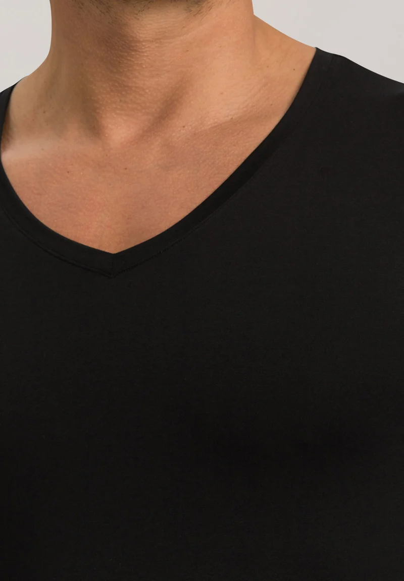 Cotton Superior S/SLV Shirt V-Neck | black 073089-070199