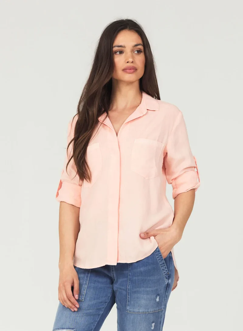 Sunset Coral Split Back Button Down