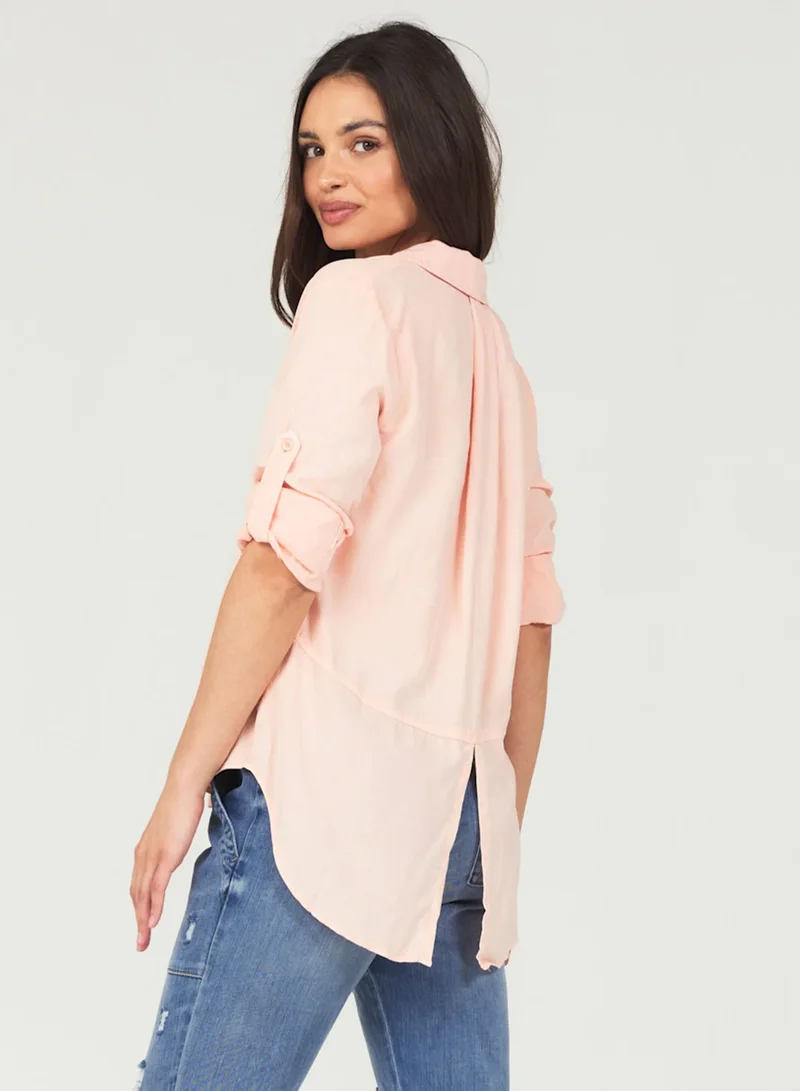 Sunset Coral Split Back Button Down