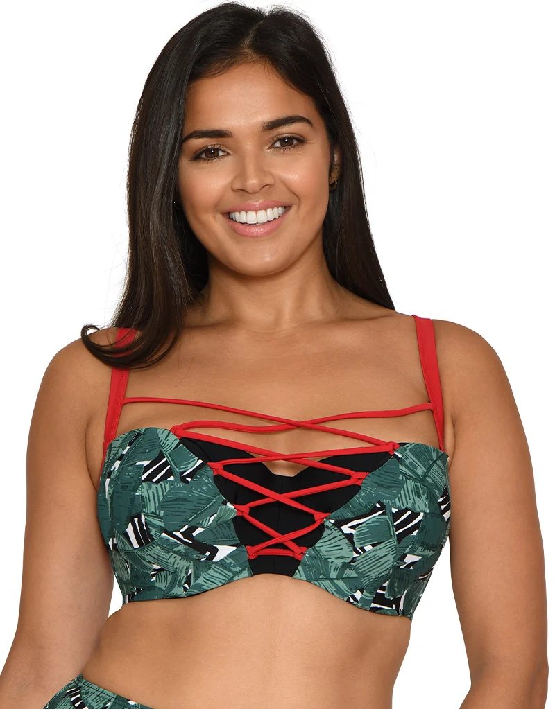 Curvy Kate Paradise Palm Padded Balcony Bikini Top Palm Print