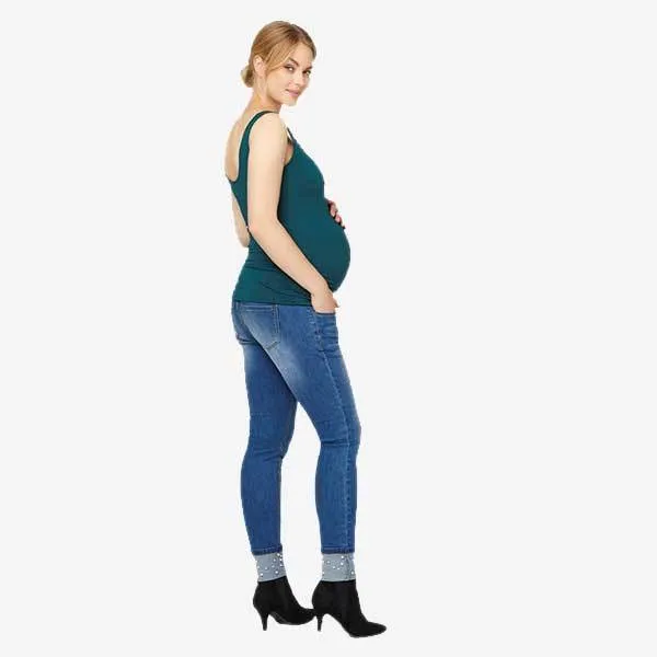 Mamalicious Jeans mit Perlenstickerei - Denim