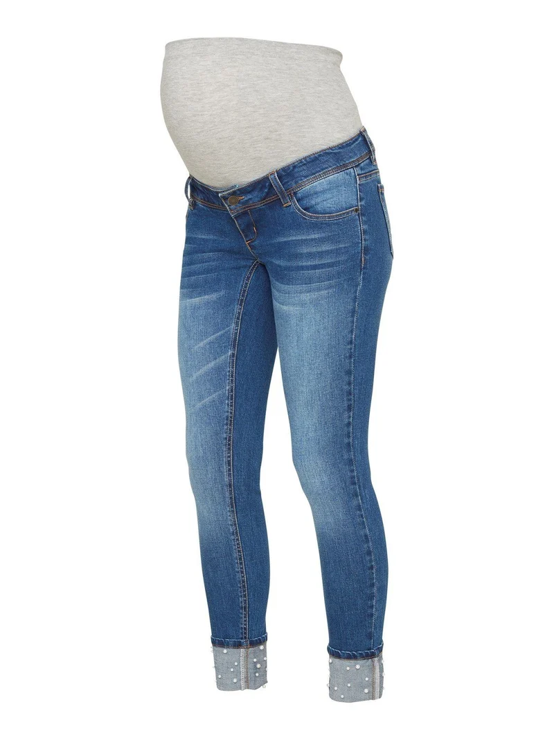 Mamalicious Jeans mit Perlenstickerei - Denim