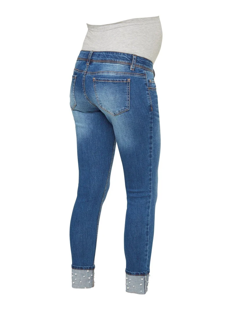 Mamalicious Jeans mit Perlenstickerei - Denim