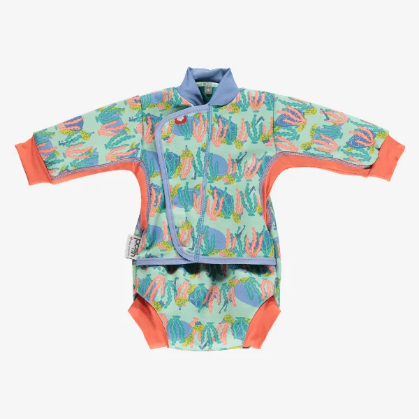 Leicht gefütterter Babybadeanzug mit Schwimmwindel - Baby Cosy Suit - Schildkröten