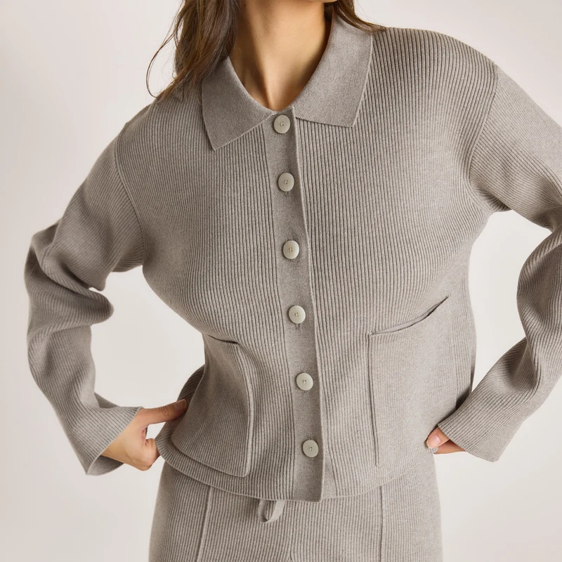 Knitted Oversized Shirt - Warm Grey