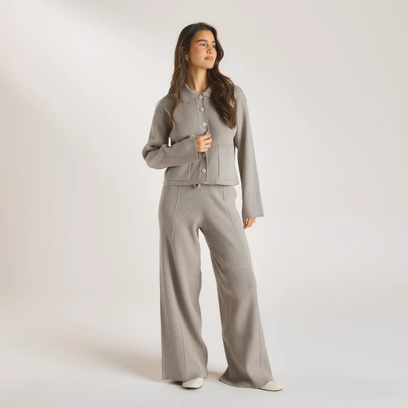 Knitted Oversized Shirt - Warm Grey