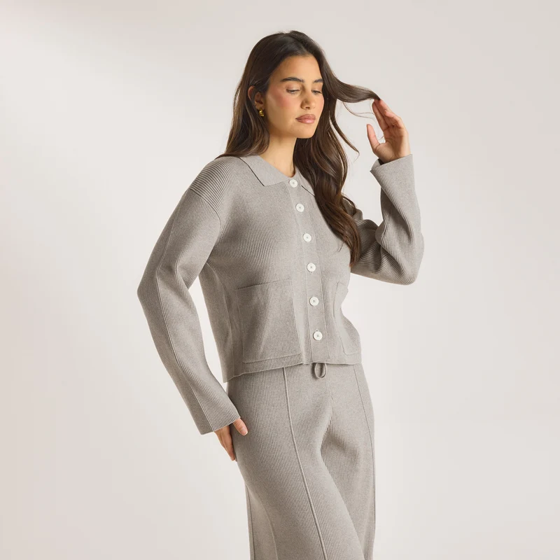 Knitted Oversized Shirt - Warm Grey