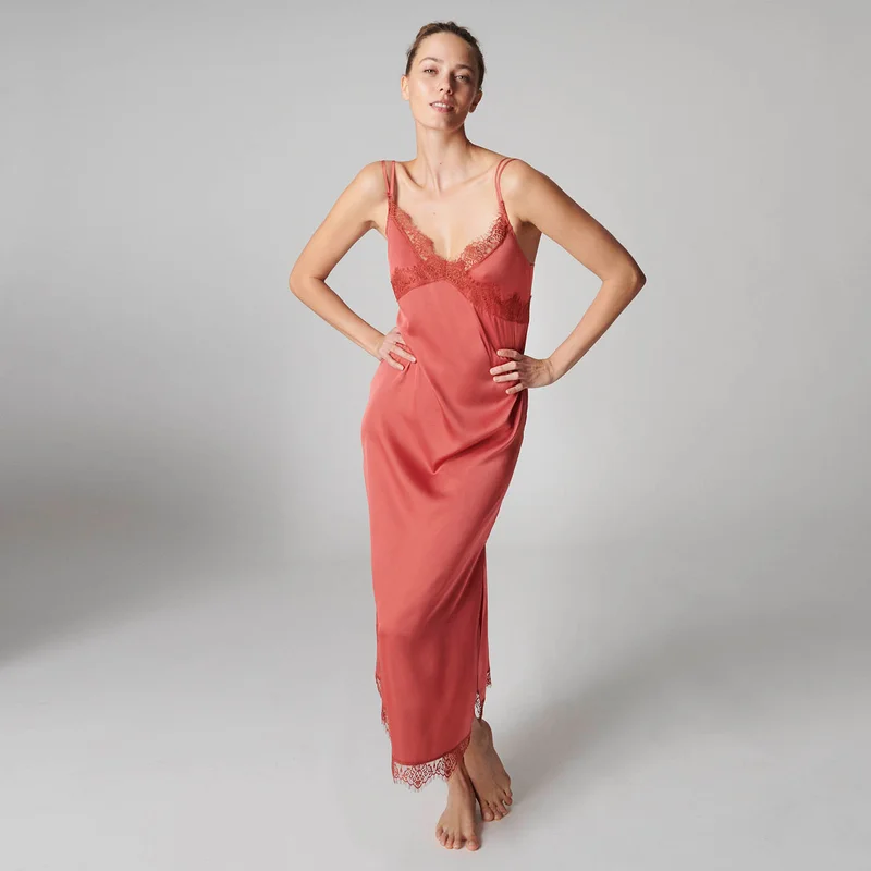 Simone Perele - Satin Secrets Langes Nachthemd Qwartz Pink