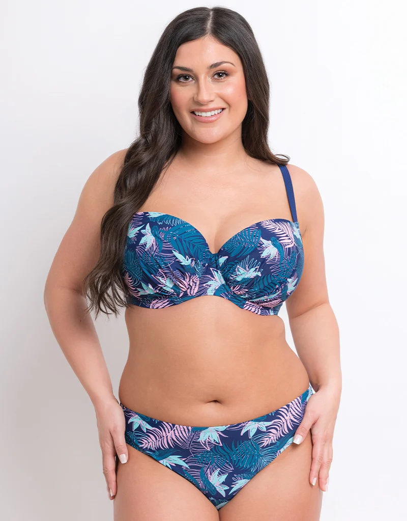 Flirtelle Palm Bay Padded Balcony Bikini Top Navy Print