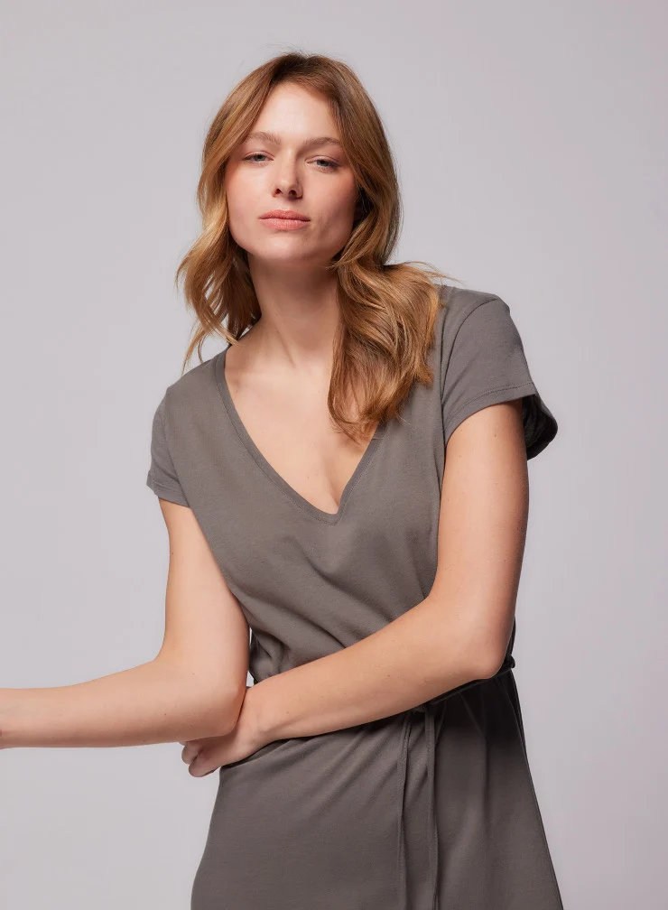 V Neck Dress Military