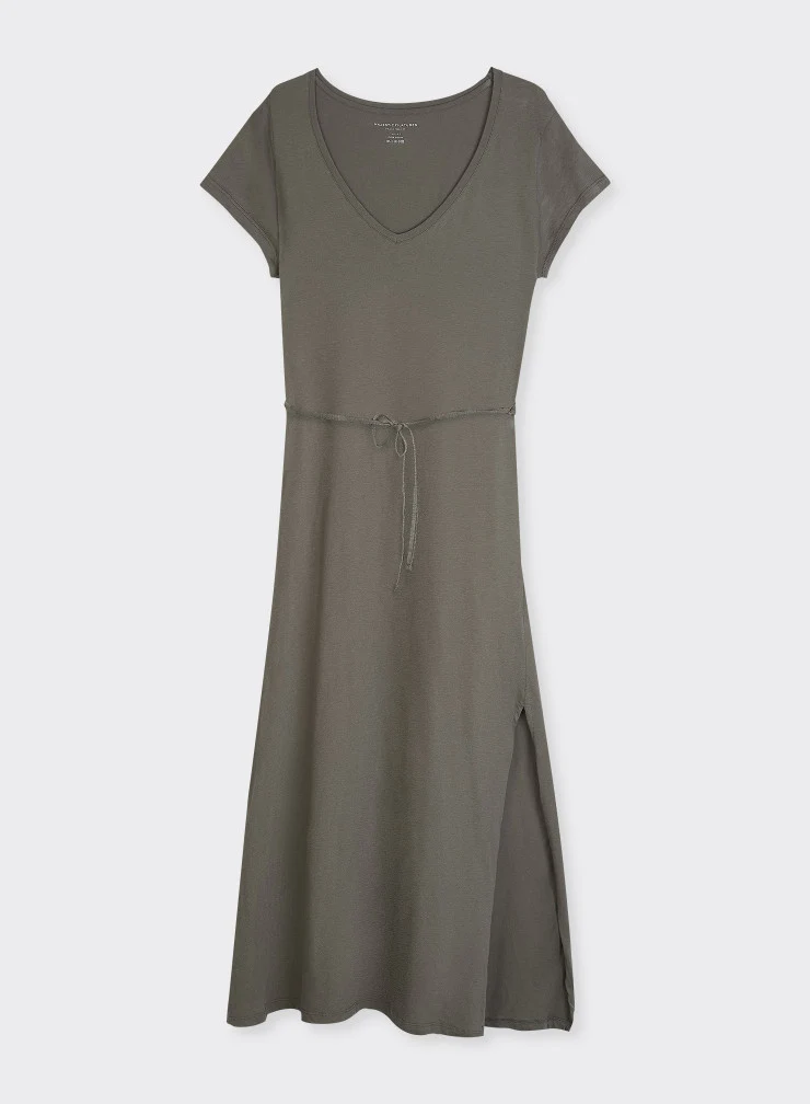 V Neck Dress Military
