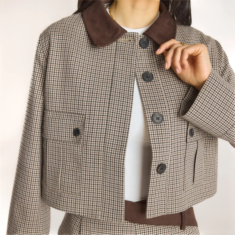 Houndstooth Jacket - Brown