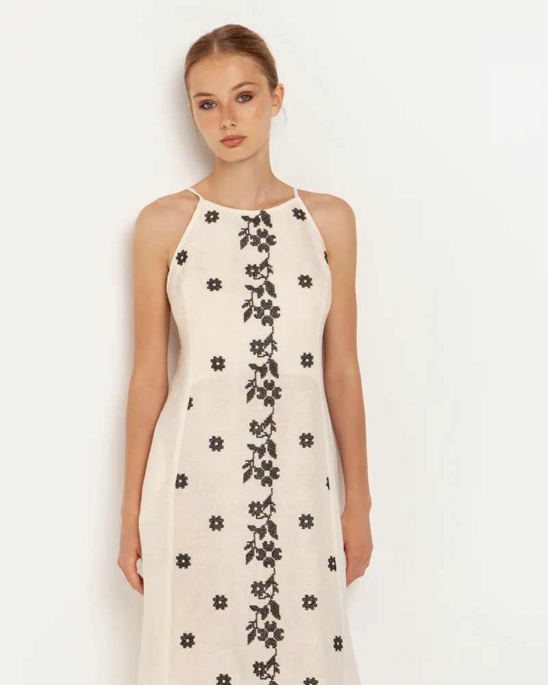Midi Embroidered Strappy Dress
