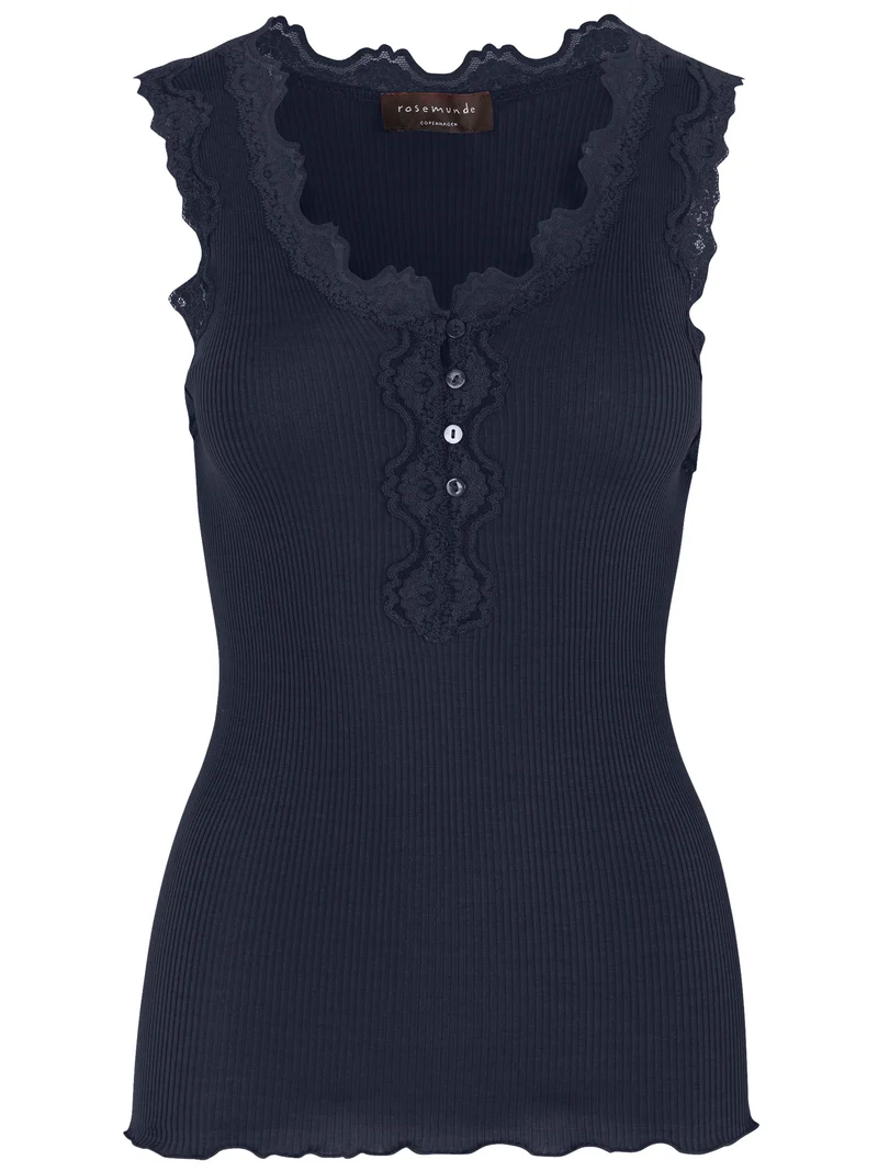 Silk Button Navy Top