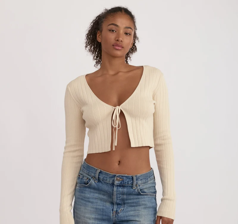 Soft Knit Rib Tie Cardigan