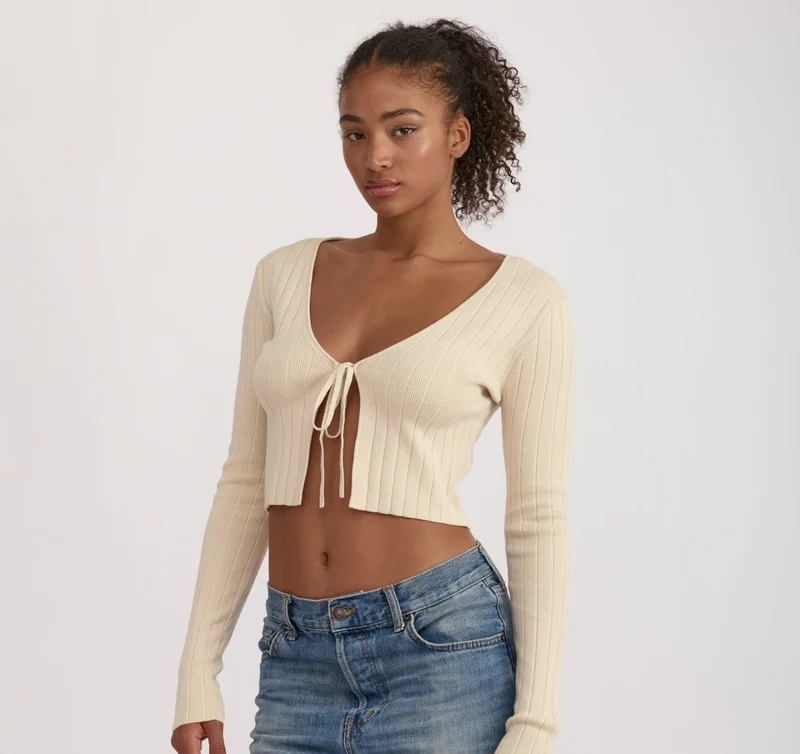 Soft Knit Rib Tie Cardigan