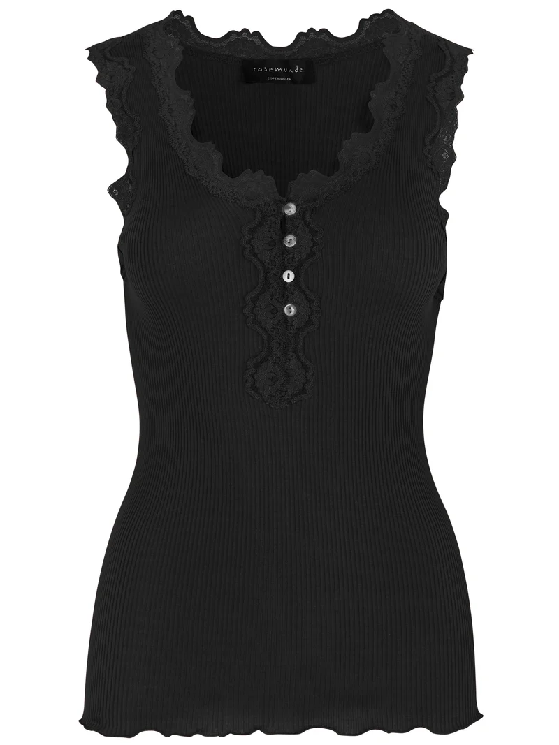 Silk Button Black Top