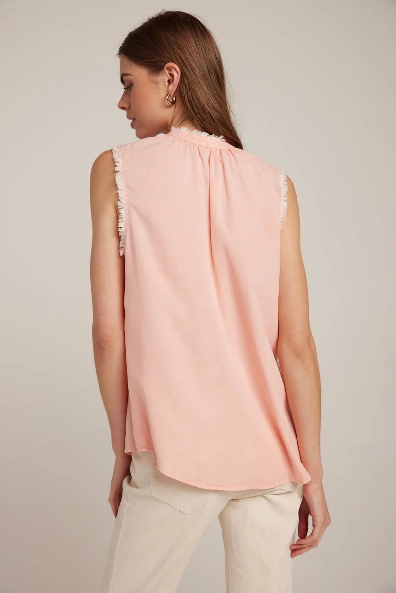 Sunset Coral Sleeveless Fray Edge Pullover