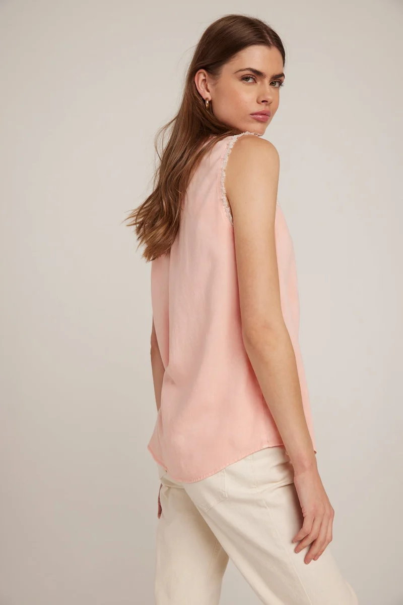 Sunset Coral Sleeveless Fray Edge Pullover
