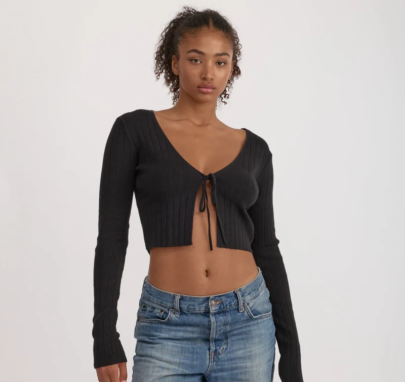 Soft Knit Rib Tie Cardigan