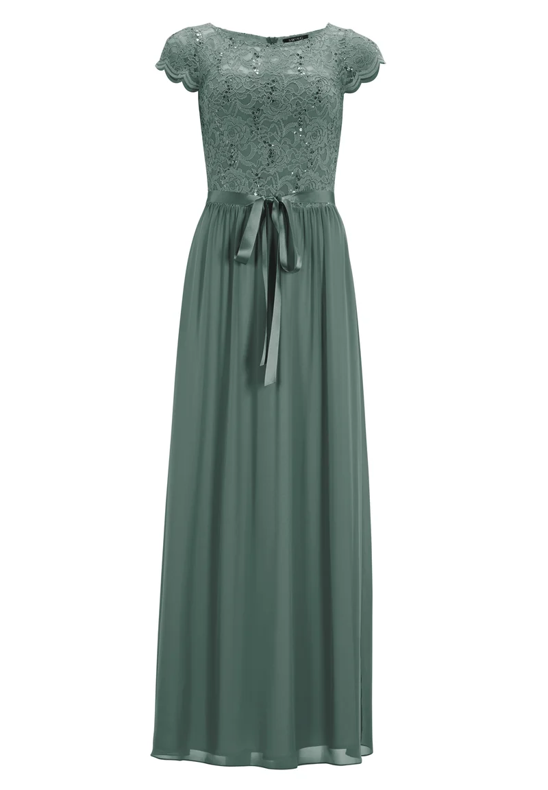 Abendkleid aus Chiffon mit paillettenbesetztem Spitzenoberteil