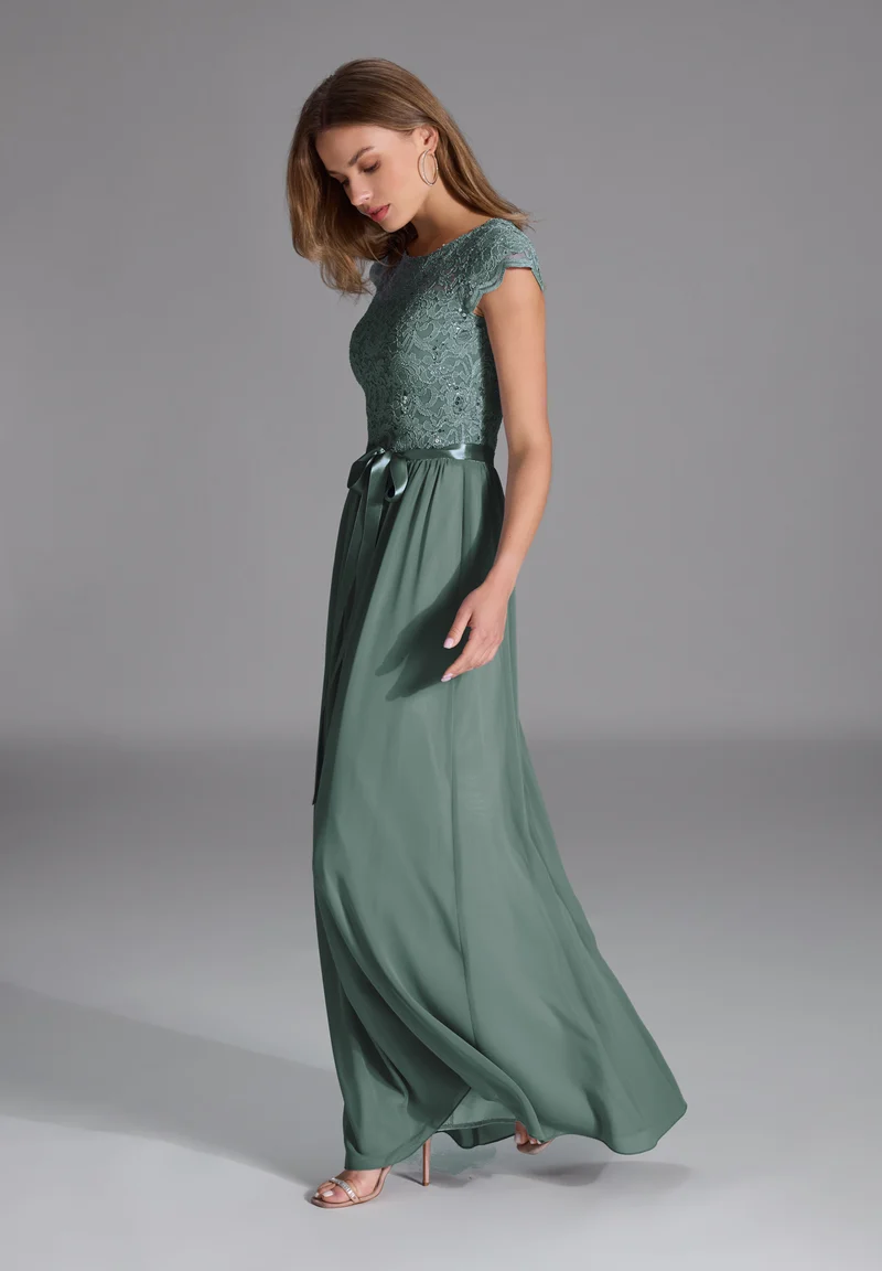 Abendkleid aus Chiffon mit paillettenbesetztem Spitzenoberteil