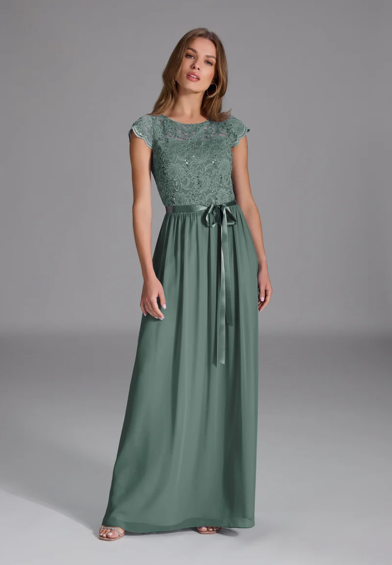 Abendkleid aus Chiffon mit paillettenbesetztem Spitzenoberteil