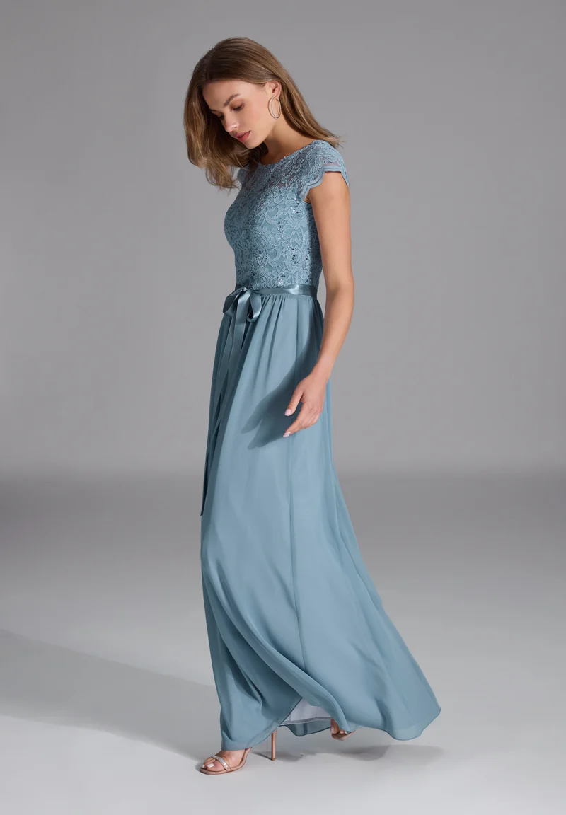 Abendkleid aus Chiffon mit paillettenbesetztem Spitzenoberteil