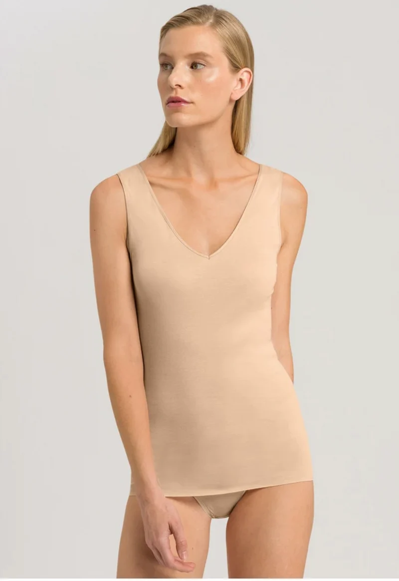 Cotton Seamless V-Neck Tank Top Beige