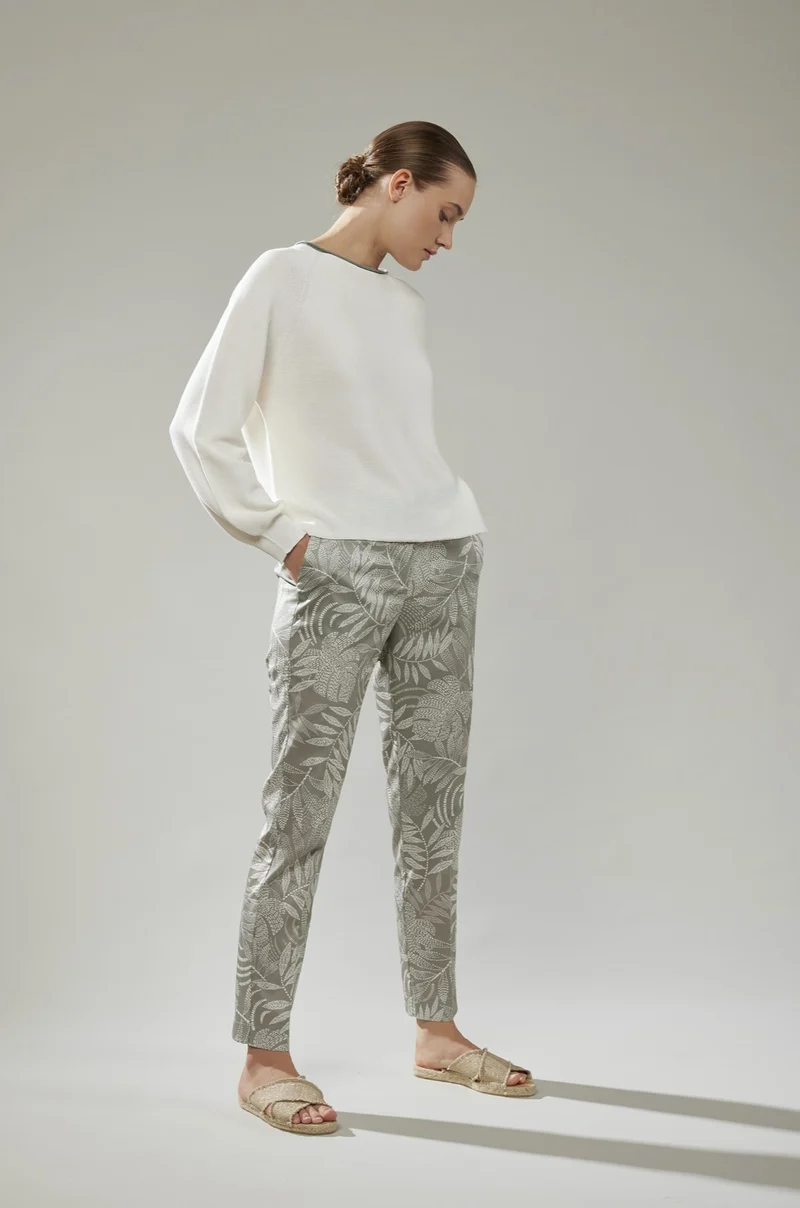 White Khaki Trim Pullover
