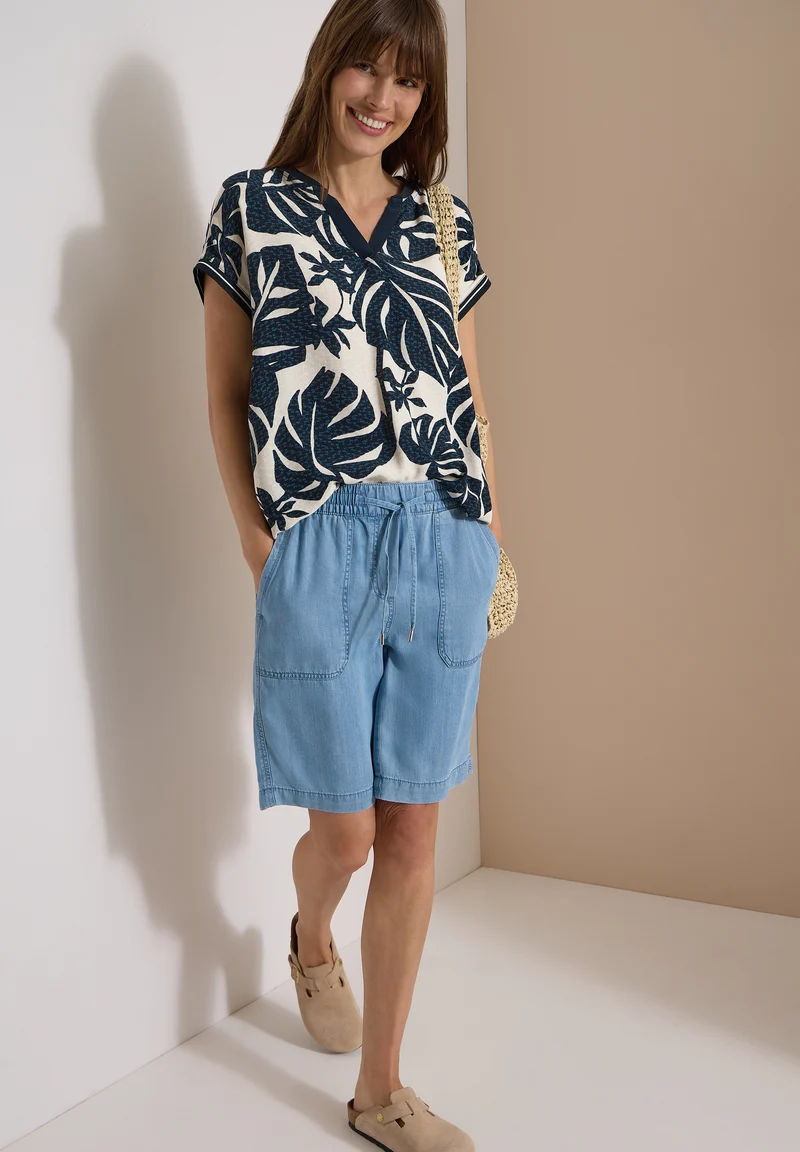 Bluse mit Split Neck und Printmix