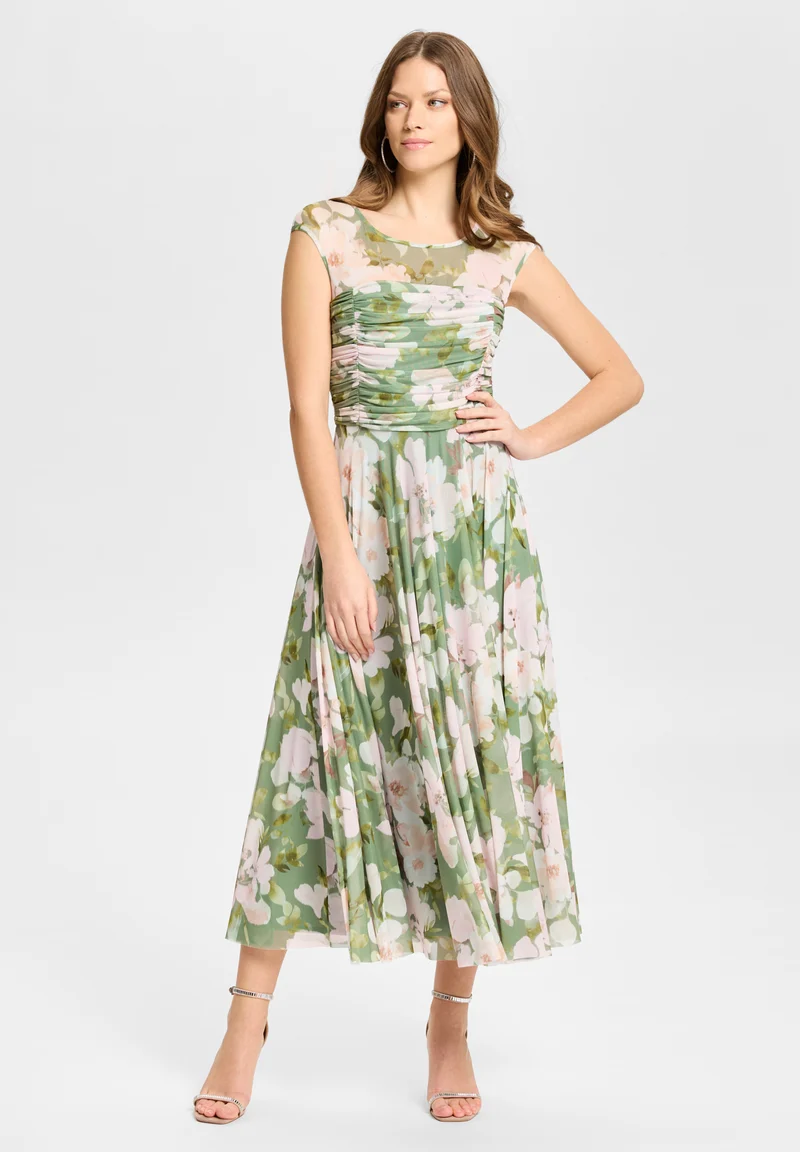 Cocktailkleid aus Mesh mit geraffter Korsage