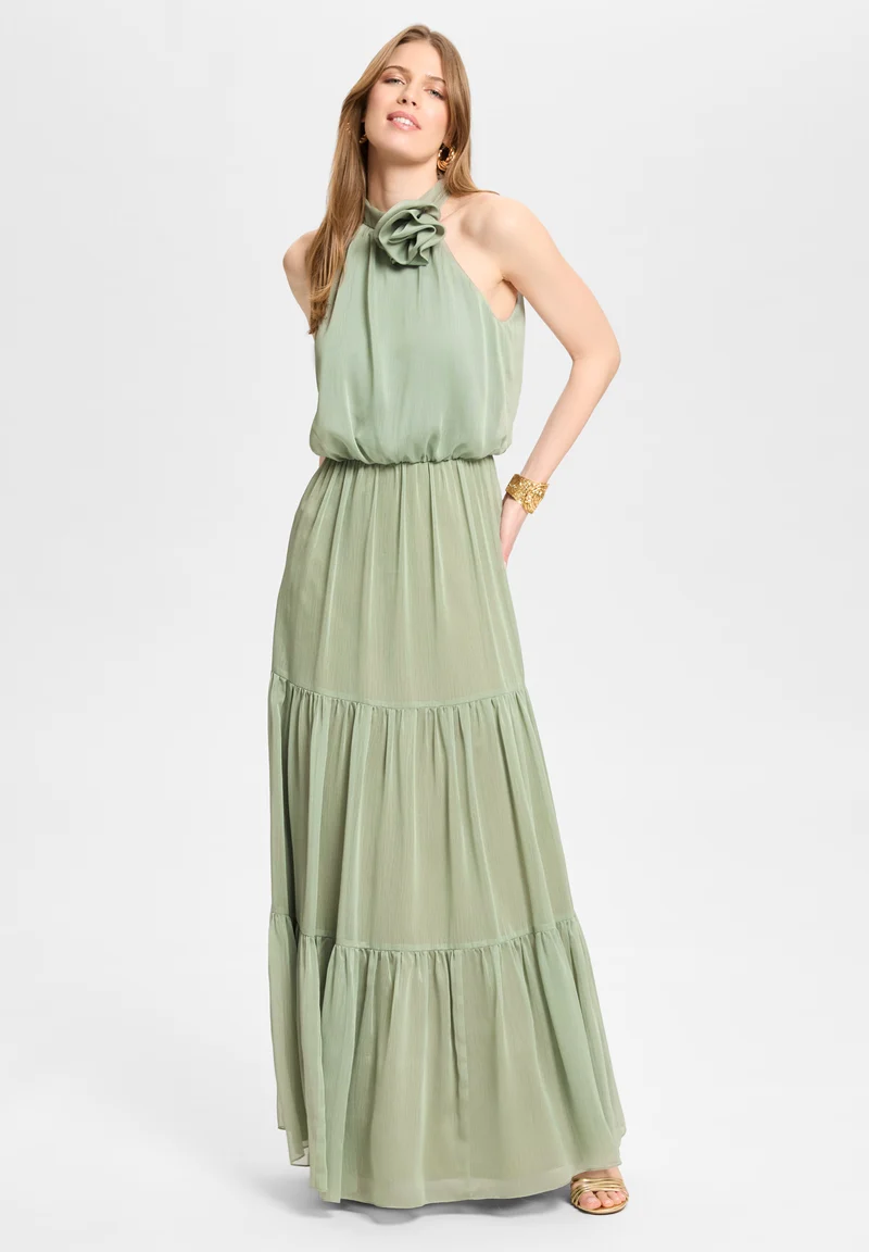 Abendkleid aus Crinkle Chiffon mit Stufenrock