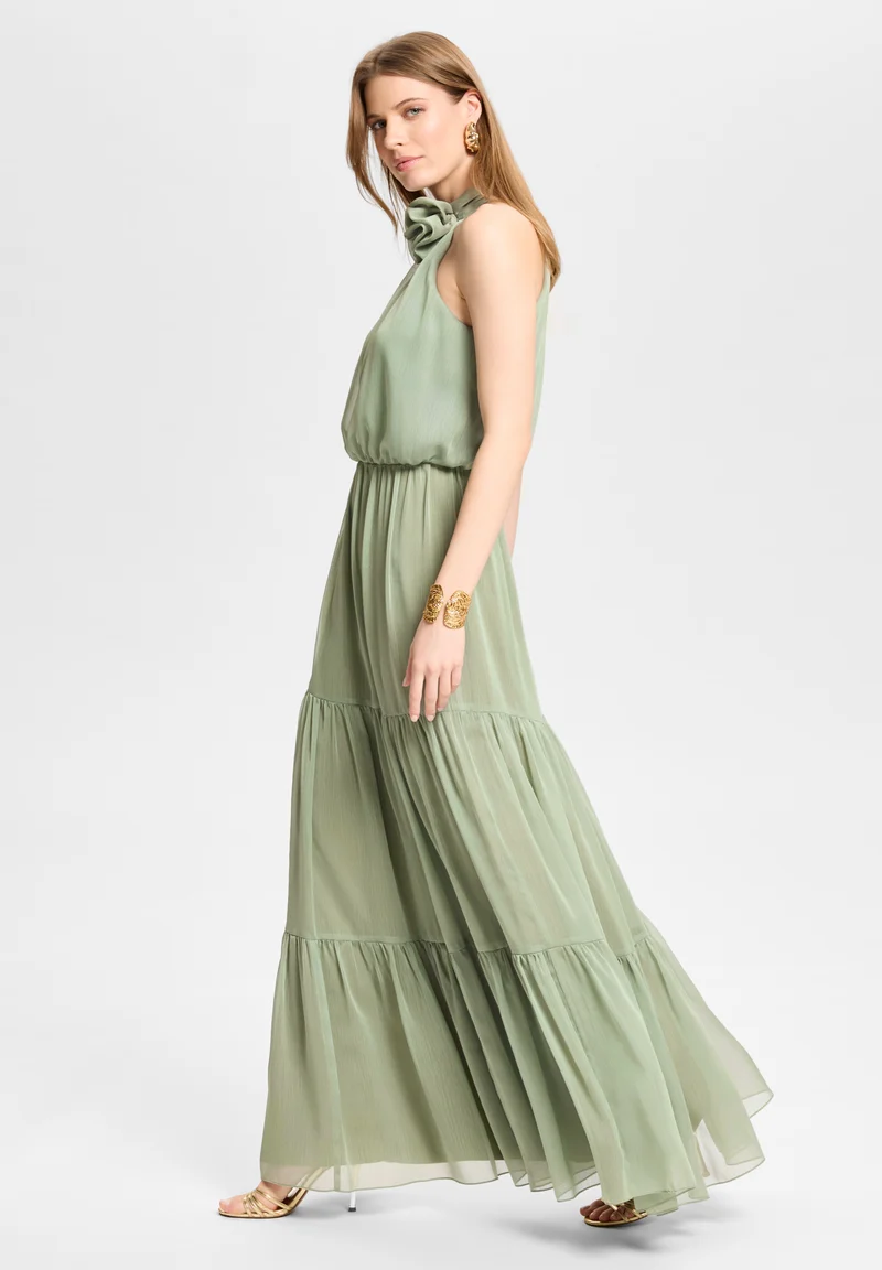 Abendkleid aus Crinkle Chiffon mit Stufenrock