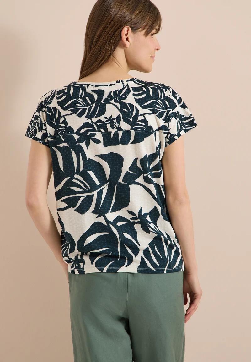 T-Shirt mit U-Boot-Ausschnitt und Print