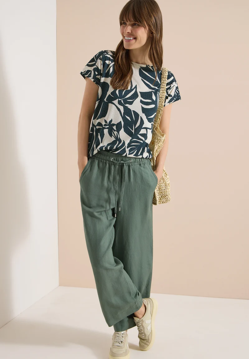 T-Shirt mit U-Boot-Ausschnitt und Print