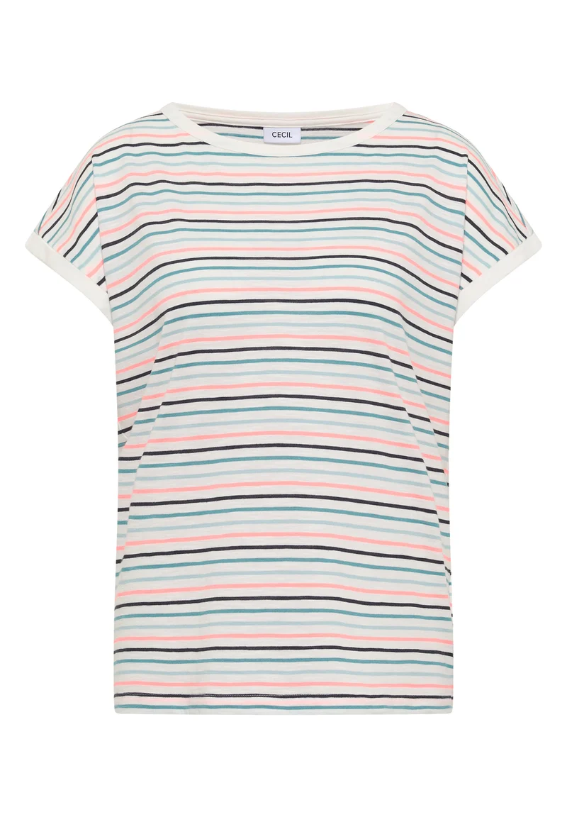 T-Shirt mit Boat Neck und Turn-Up-Detail