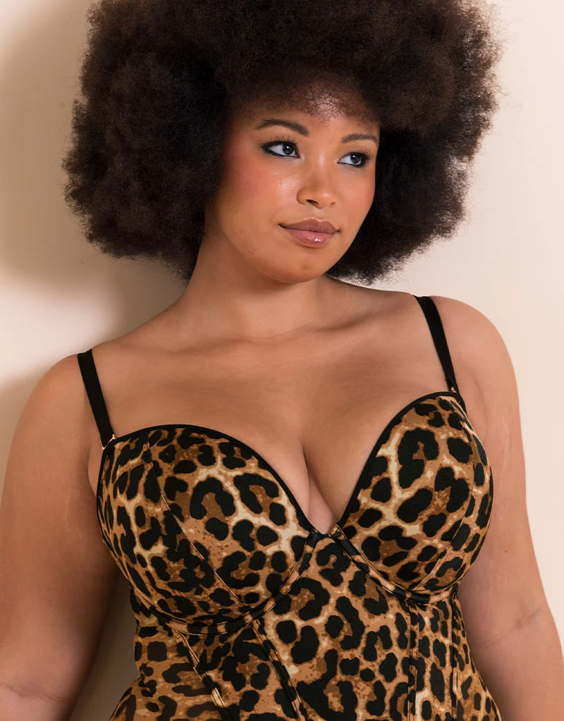Scantilly Icon Plunge Strapless Multiway Padded Body Leopard Print