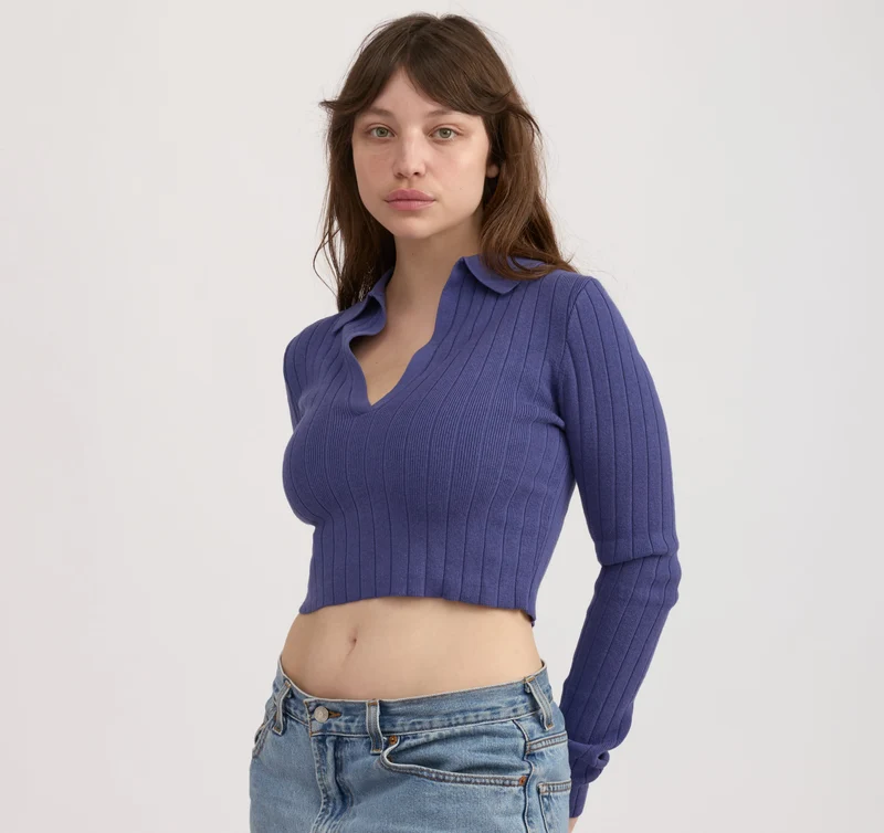 Soft Knit Rib V-Neck Polo